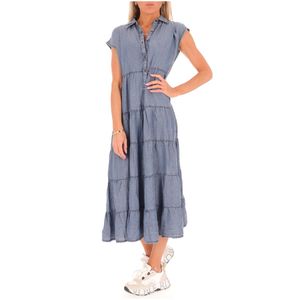 Blue dress with button closure