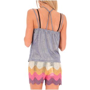 Blue top with laminated effect and V-neck