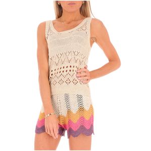 Beige crew neck perforated tank top