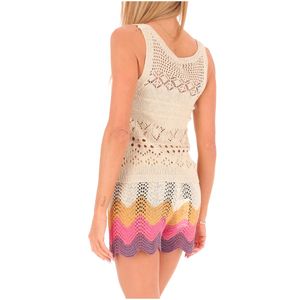 Beige crew neck perforated tank top