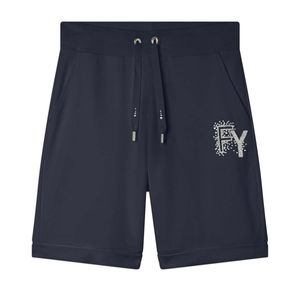Shorts with cuff and rhinestone logo