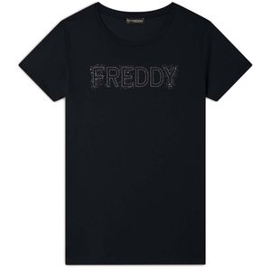 Cotton T-shirt with rhinestone logo