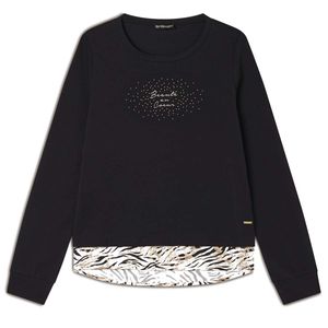 Felpa nera con inserto effetto camicia animalier