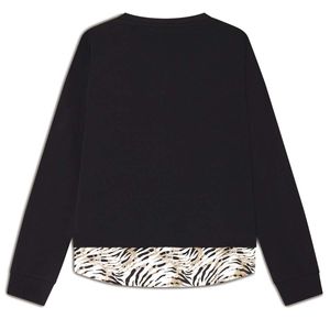 Felpa nera con inserto effetto camicia animalier