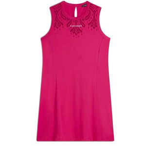 Vestito viola con dettagli floreali
