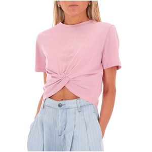 T-shirt in cotone cropped con arricciatura