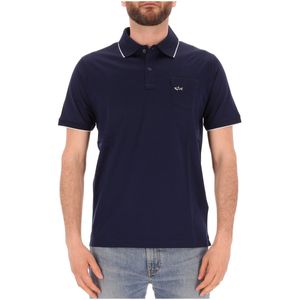 Blue polo with woven collar fabric