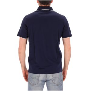 Blue polo with woven collar fabric