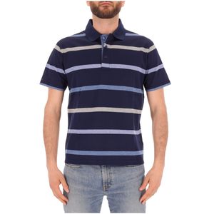 Blue polo with grey and light blue stripes