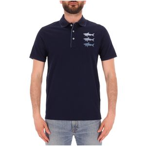 Blue cotton polo with logo on the chest