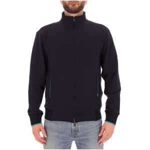 Felpa blu in cotone con profili verde acqua