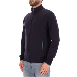 Felpa blu in cotone con profili verde acqua