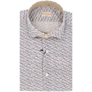Camicia in cotone stampa astratta marrone e blu