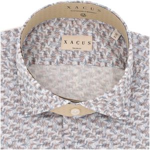 Camicia in cotone stampa astratta marrone e blu