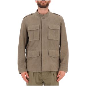 Field jacket verde scamosciata in pelle