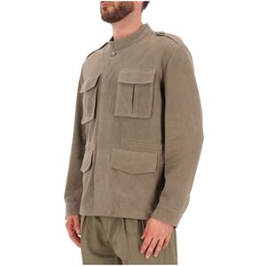 Field jacket verde scamosciata in pelle