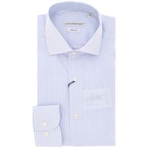 Cotton shirt with light blue stripes of different thicknesses