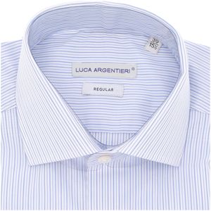 Cotton shirt with light blue stripes of different thicknesses