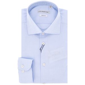 Cotton shirt with blue micro pattern