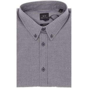 Camicia blu button down con microfantasia