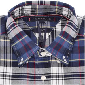 Blue, grey and white checked shirt