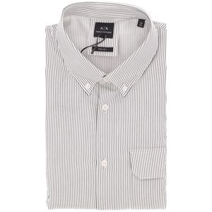 Camicia in cotone a righe grigie con taschino