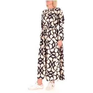 Nina long silk dress with black pattern