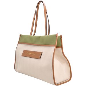 Beige and green shopper bag