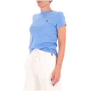 T-shirt azzurra in cotone con logo sul petto