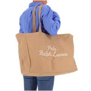 Borsa tote beige in tela con logo