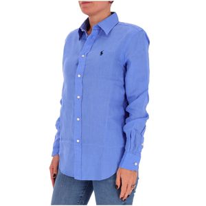 Camicia blu in lino con pony