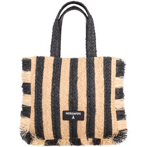 Raffia Striped Bag with Logo