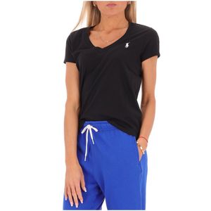 T-Shirt nera a V in jersey con pony