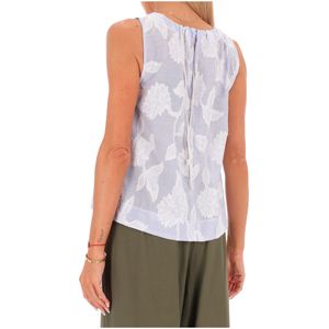 Top a righe con ricami floreali