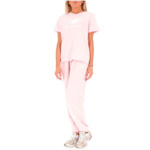 T-shirt rosa in cotone con logo sul petto