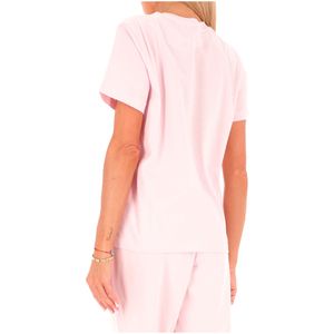 T-shirt rosa in cotone con logo sul petto