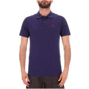 Polo blu in cotone con logo sul petto