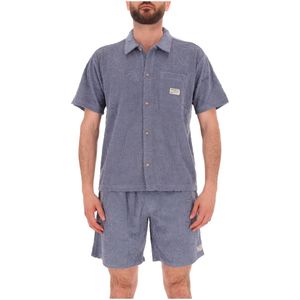 Blue cotton shirt with palm embroidery