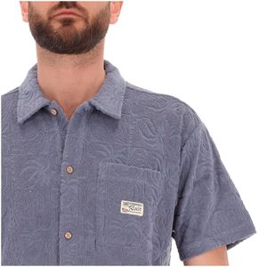 Blue cotton shirt with palm embroidery