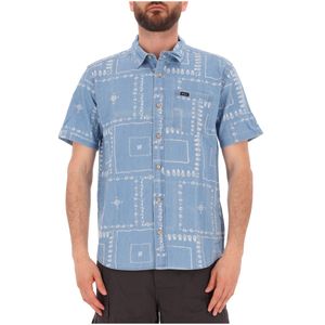 Blue short-sleeved shirt with all-over pattern