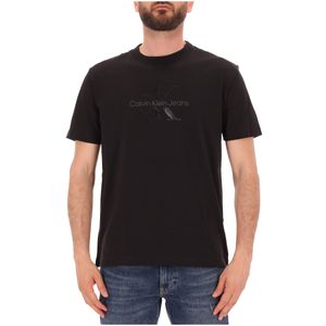 T-shirt nera in cotone con logo sul petto