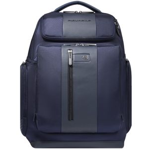 Laptop backpack in leather and recycled nylon
