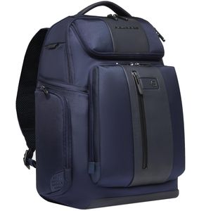 Laptop backpack in leather and recycled nylon