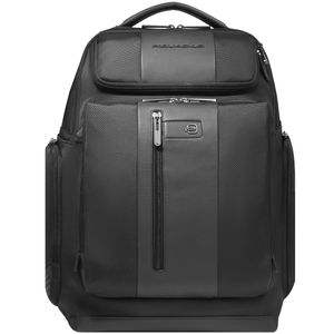 Laptop backpack in leather and recycled nylon