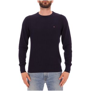 Maglione blu in cotone a spina di pesce