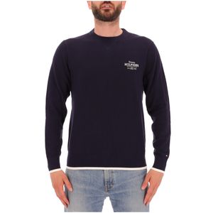 Maglione blu in cotone con logo bianco