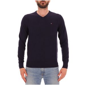 Maglione blu con scollo a V e logo