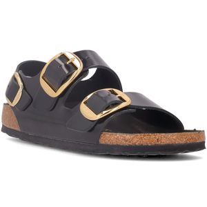 Milano Big Buckle Black Narrow Fit Slippers