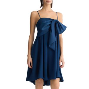 Abito corto blu con fiocco
