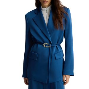 Blazer blu in raso con cintura